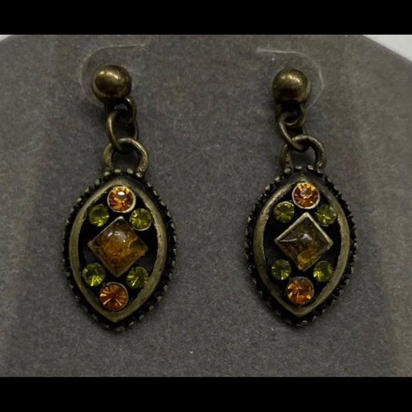 Earrings (Green & Orange Stones) - Picture 1 of 4